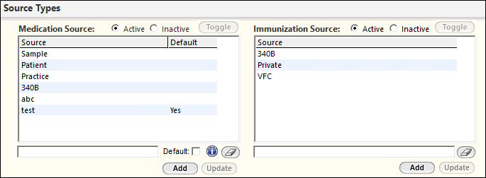 Source Types panel
