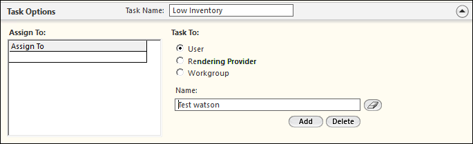 Task Options panel