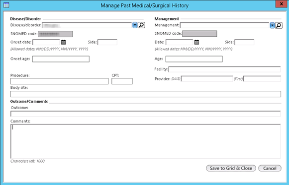 Manage Past Medical/Surgical History