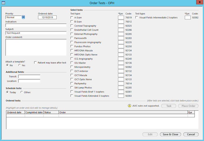 Order Tests – OPH