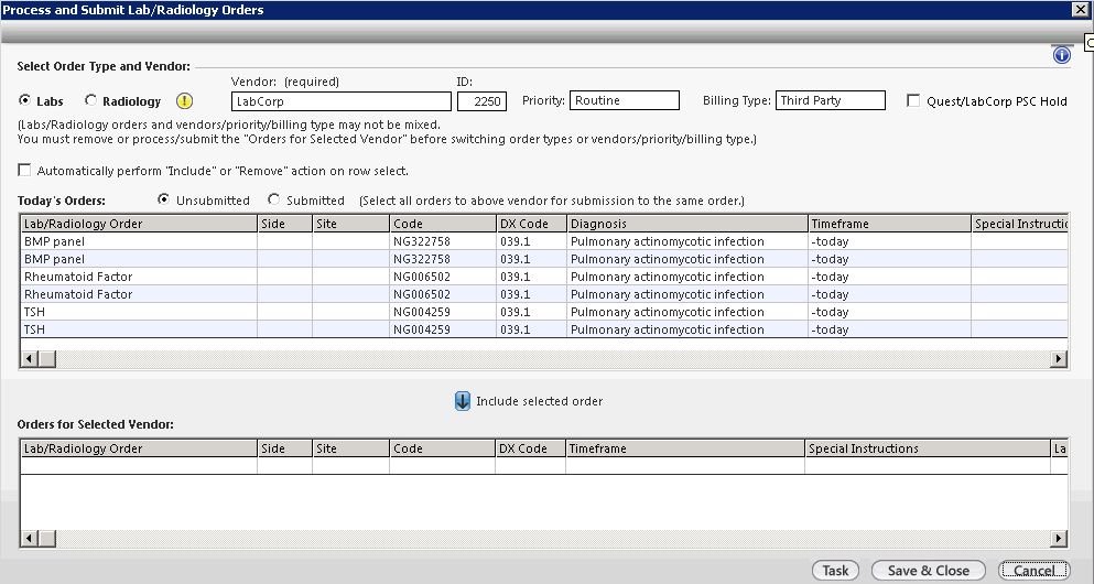 Process and Submit Lab/Radiology Orders template
