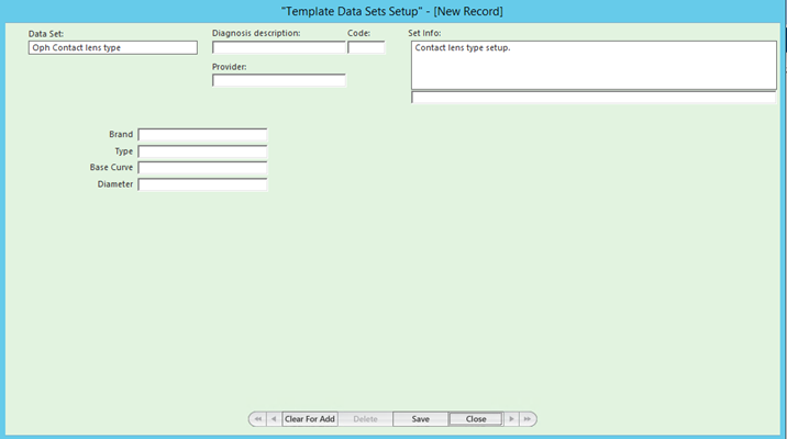 Template Data Sets Setup