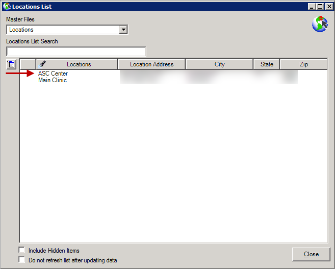 location list window