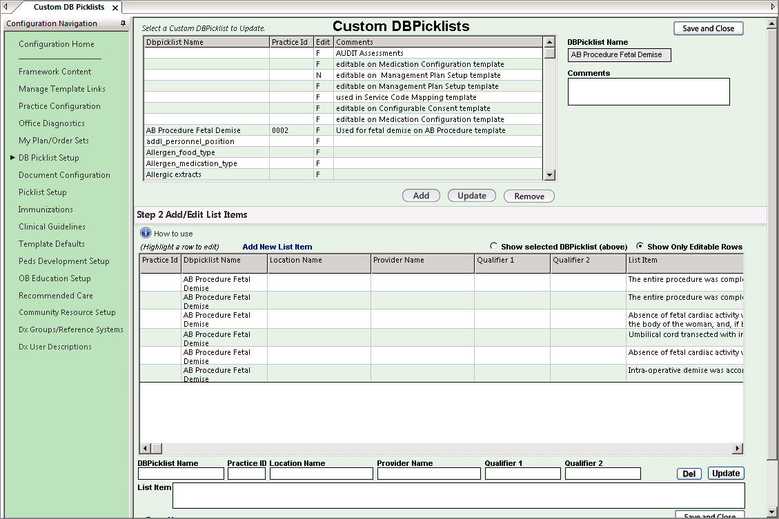 custom db picklists system template