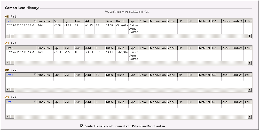 contact lens history panel