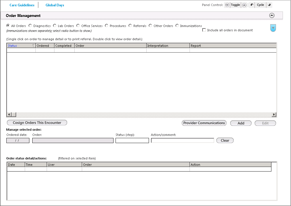 The Order Management template.