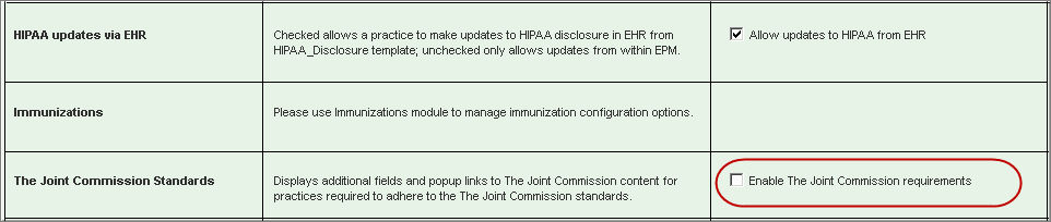 enable the joint commission requirements option