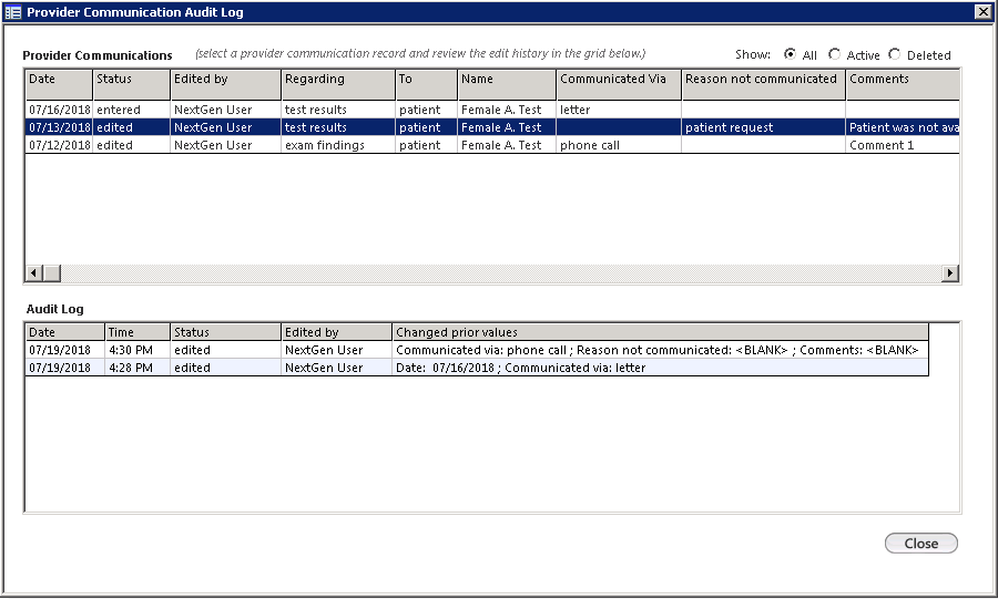 provider communication audit log template