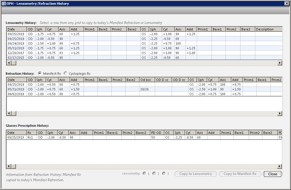 oph lensometry refraction history template