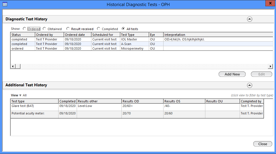 historical diagnostic tests - oph