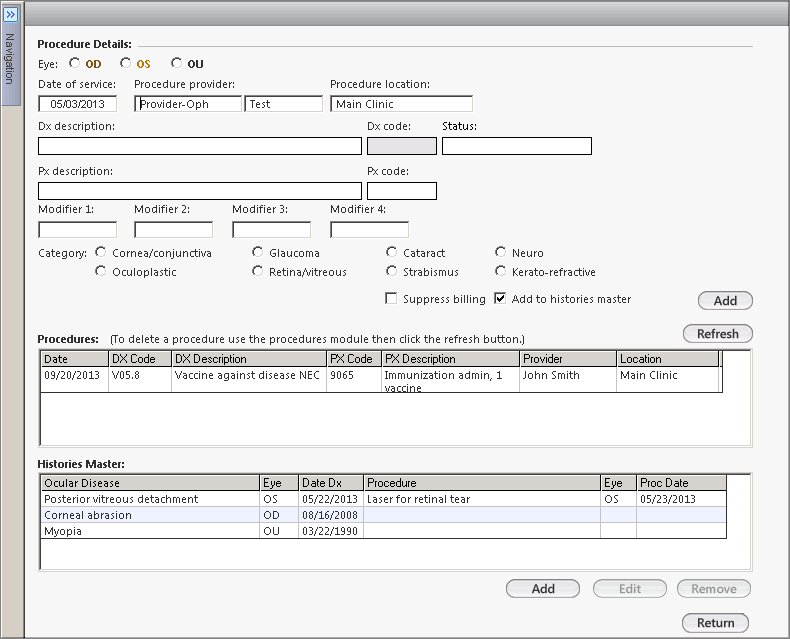 record pateint procedures - oph