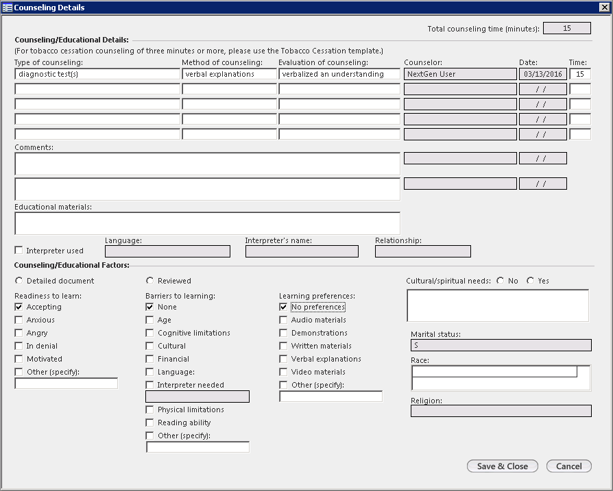 counselling details template
