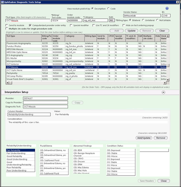 opthalmic diagnostic tests set up template