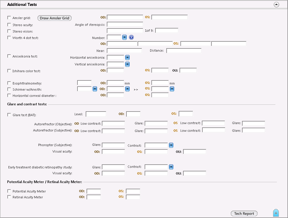 The Additional Tests panel on the Testing - OPH template.