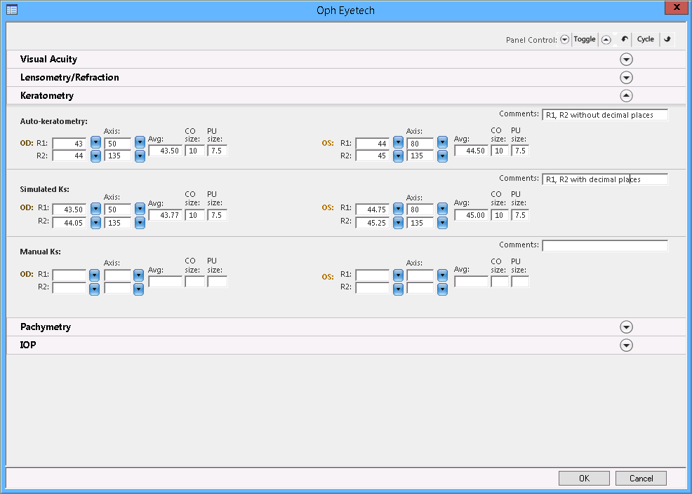 keratometry panel