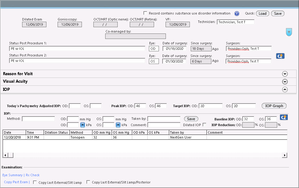 postoperative exam - oph template