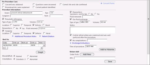 The second page of the Retina Office Procedures – Other – OPH template.