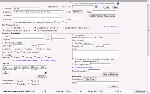 The top of the Retina Office Procedures - Other - OPH template.