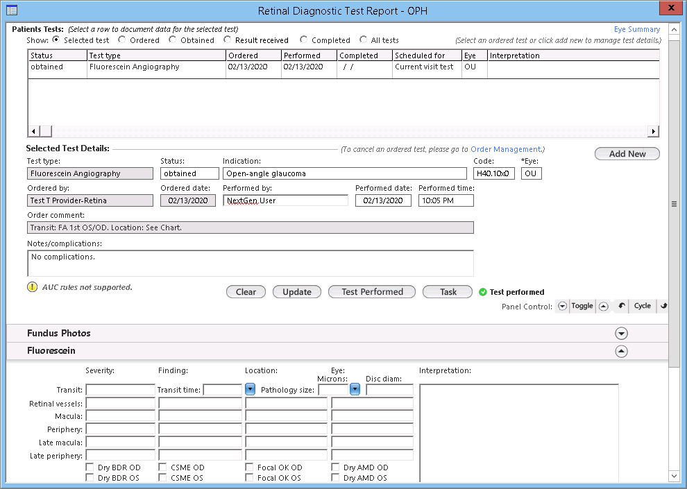 The Retinal Diagnostic Test Report - OPH template.