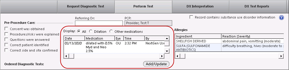 perform test tab