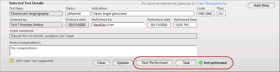 test performed indication