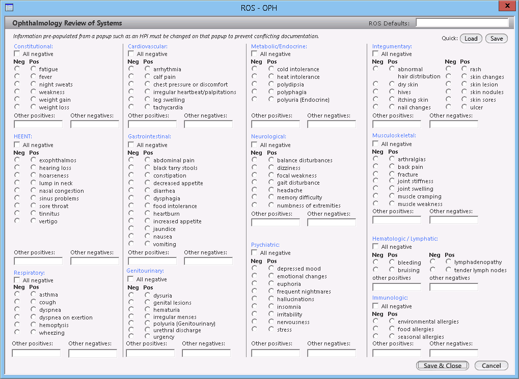 review of systems oph window