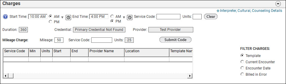 Charges Submit Code