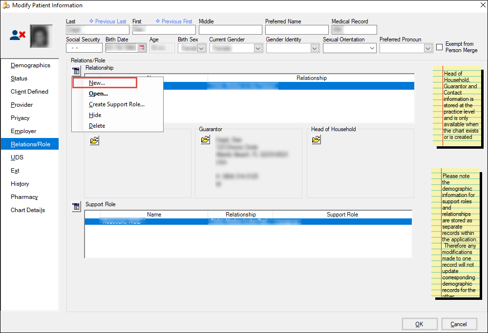 Modify Patient Information Window