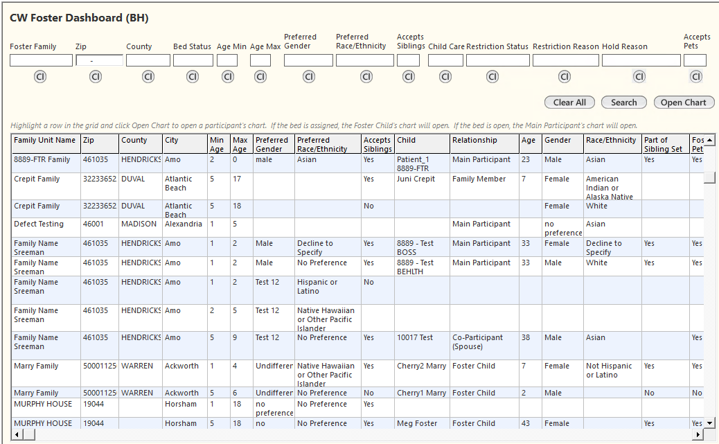 CW Foster Dashboard(BH) Panel