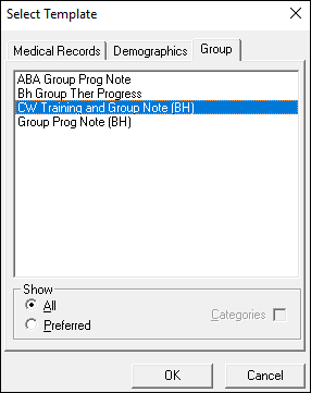 Select Template Panel
