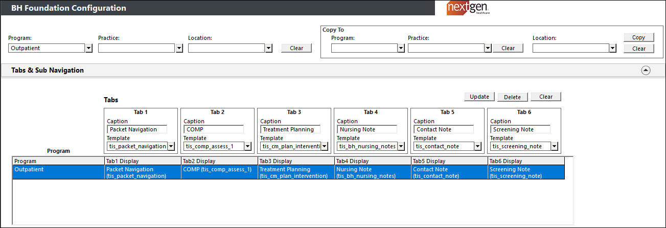 Tabs & Sub Navigation panel