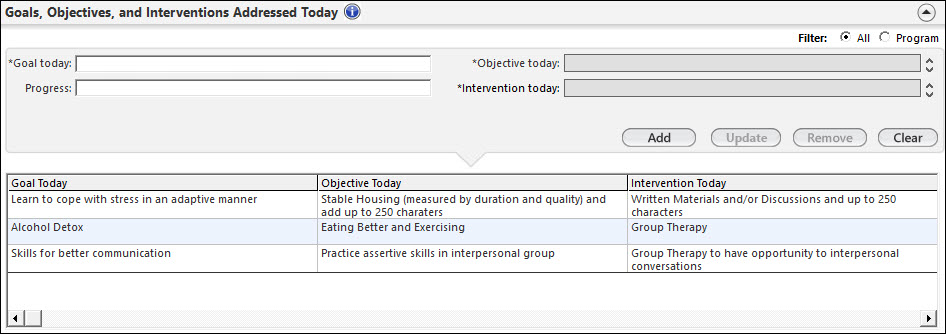 Goals, Objectives, and Interventions Addressed Today