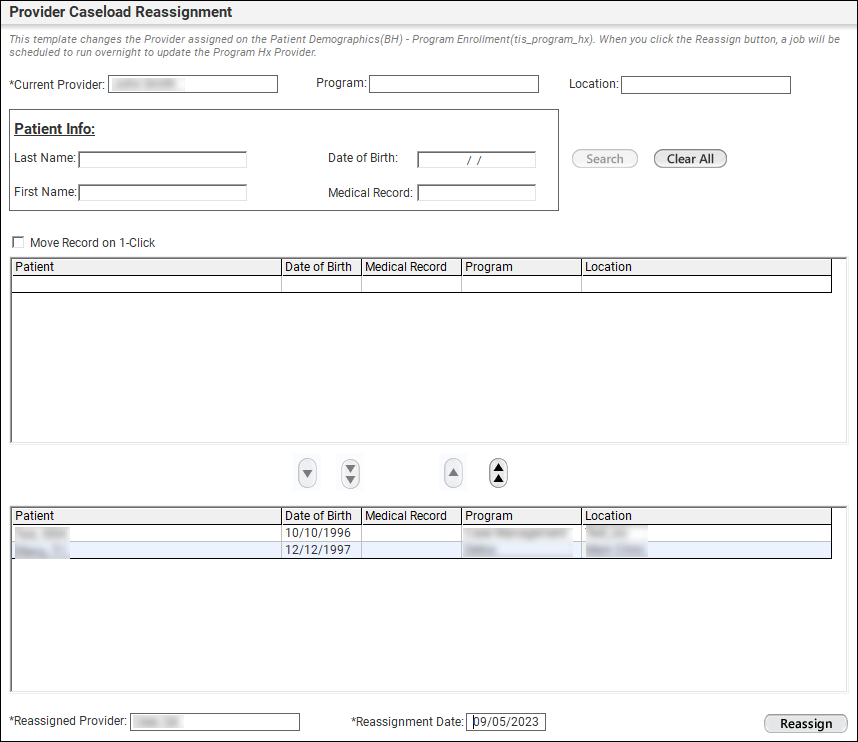 Move Patients to New Provider Window