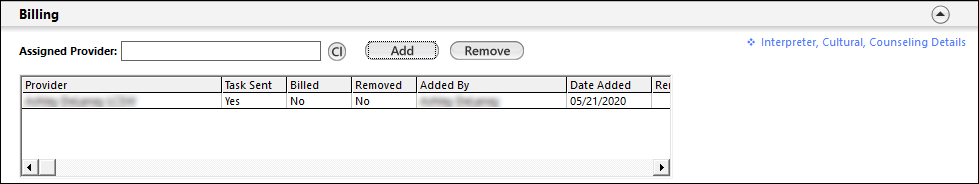 Billing panel