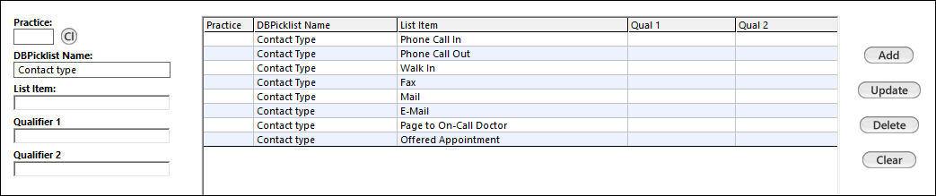 BH DBPicklists grid