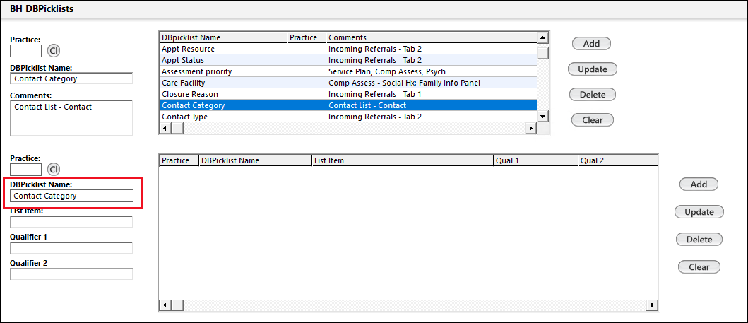 DBPicklist Name field