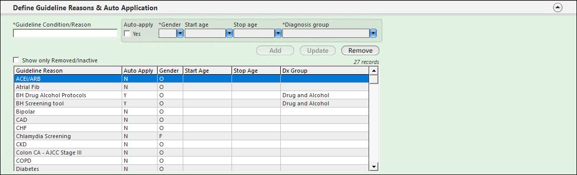 Guideline Condition/Reason field