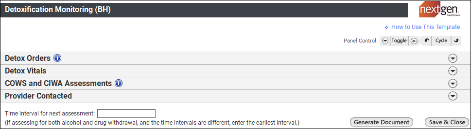Detoxification Monitoring (BH) Template