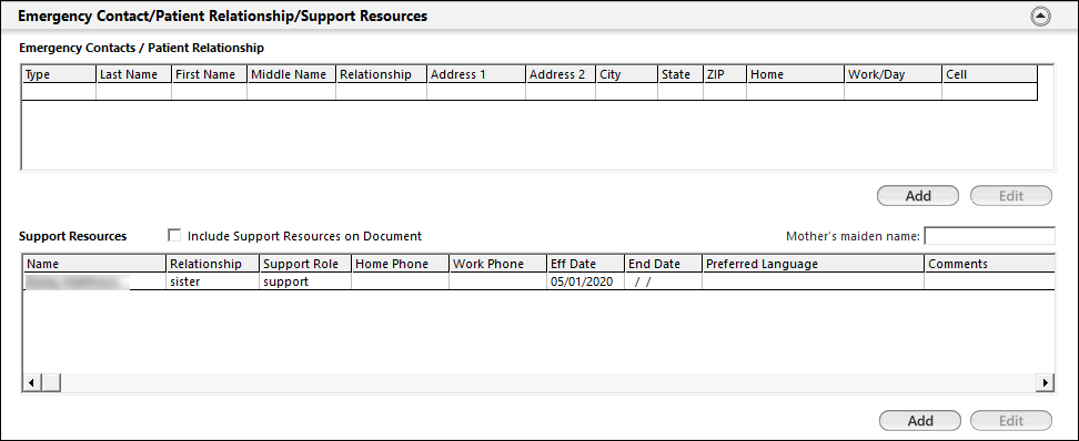 Emergency Contact panel