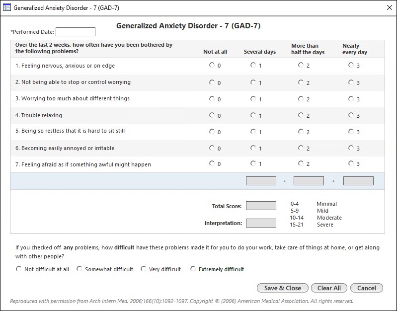 Generalized Anxiety Disorder - 7 (GAD-7) template