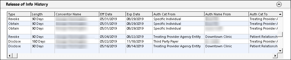 Release of Info History panel