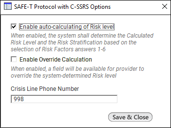 Configuration options for SAFE-T with C-SSRS