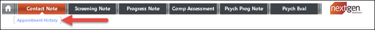 Appointment History (BH) contact Note