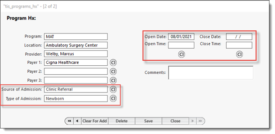 Program Hx window