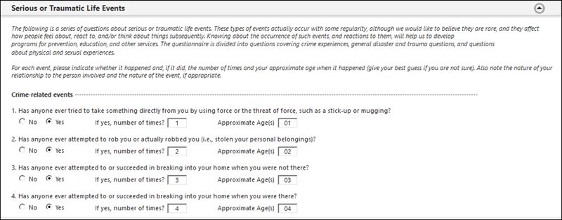Serious or Traumatic Life Events