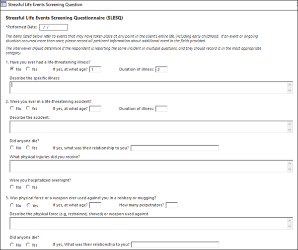 Stressful Life Events Screening Questionnaire (SLESQ)