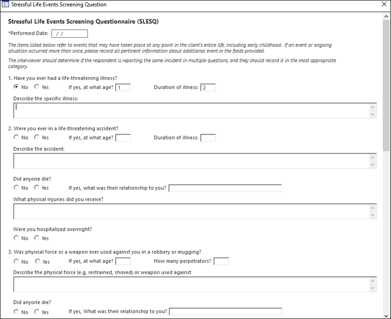 Stressful Life Events Screening Questionnaire (SLESQ)