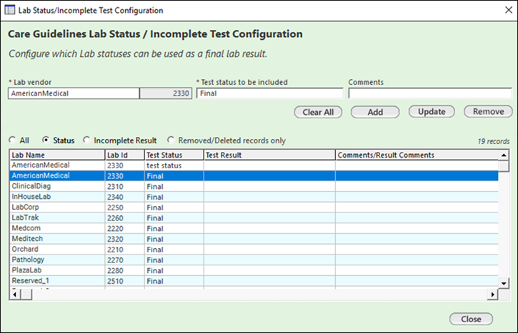 Lab status and incomplete test configuration template