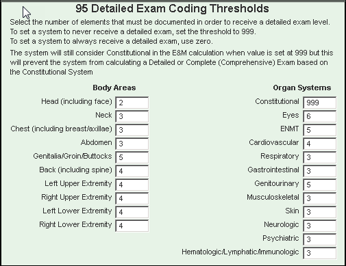 95 Detailed Exam Coding Thresholds