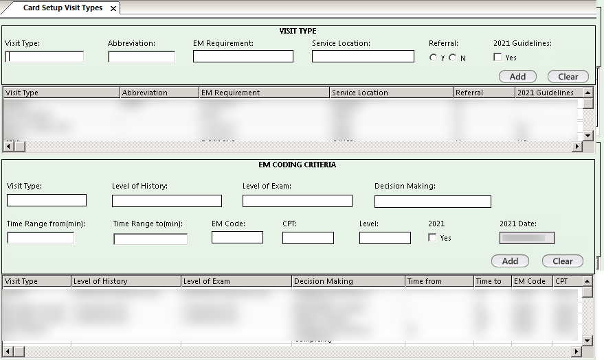 Card Setup Visit Types